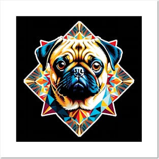 Colorful Geometric Pug Posters and Art